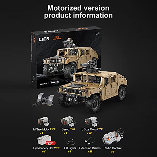 Heid Technik Off-Roader Bauset für Humvee H1, CADA Master C61036w Technik Hummer Geländefahrzeug 4x4 Modellbausatz mit 5 Motoren, 3935 Klemmbausteine Kompatibel mit Lego Technic