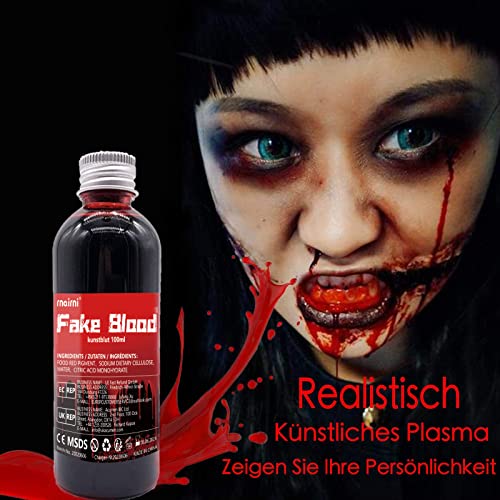 rnairni Halloween Plasma Makeup Spezialeffekt Haut Wachs and Filmblut, Narbenwachs 50g & Fake Blood Kunstblut 100ml & Schwamm & Spatel, für Halloween Partys, Kostümfeste, Karneval, Vampir, Zoombie