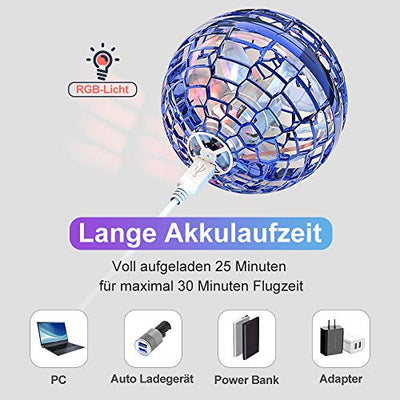 FLYNOVA Hover Ball Mini Drohne - Fliegender Ball Flying Ball Flying Orb Boomerang mit LED Licht Drohne für Kinder Flugzeug Spielzeug Geschenke für Jungen Mädchen Indoor Outdoor, 2021 Pro (Blau)