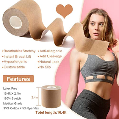 Klebe BH Push Up Große Brust BH Rückenfrei Boob Tape Damen BH Klebend Breast Unsichtbarer Trägerloser BH 10 Nippelabdeckung für Abendkleider, Ballkleid, Hochzeitskleid Große Brust Cup A-H (5cm*5M)