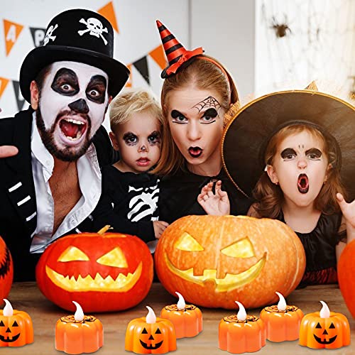 MAISITOO 12er Set LED Kerzen Halloween Deko,LED Teelichter Kürbis,LED-Teelichter,Flammenlose Flackern Kerze Pumpkin Licht Elektrische Batteriebetriebene Teelicht Deko für Halloween Dekorationen