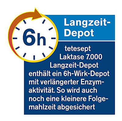 tetesept Laktase 7.000 – Laktasetabletten bei Laktoseunverträglichkeit – Nahrungsergänzungsmittel mit Sofortwirkung & 6h Langzeit-Depot – 1 Dose à 90 Stück