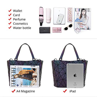 LOVEVOOK Handtasche Set Damen, Geometrische Holographic Taschen, 3pcs Umhängetasche Henkeltasche Geldbörse PU Leder, Leuchtende Schultertasche, Beste Geschenk für Frauen, A-3 Sets