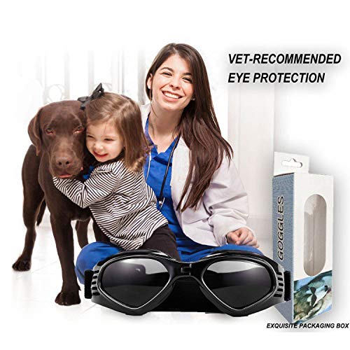 WELLXUNK Hunde Sonnenbrille Verstellbarer Riemen für UV-Sonnenbrillen Wasserdichter Schutz für kleine und mittlere Hunde