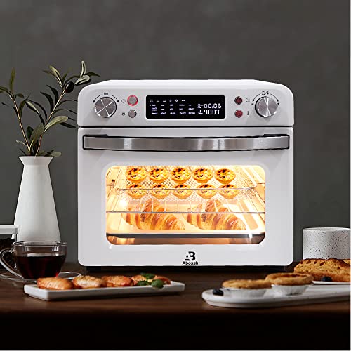 25 L Heißluftfritteuse, Heißluft-Backofen 1700W mit 9 Programmen, 25 L Kapazität, 5 Zubehör, mit LED-Display, Temperaturregelung und Timer (25L-weiß-Doppelknopf)