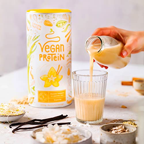 Vegan Protein - VANILLE - Pflanzliches Proteinpulver aus gesprossten Reis, Erbsen, Sojabohnen, Leinsamen, Amaranth, Sonnenblumen- und Kürbiskernen - 1,2kg Pulver