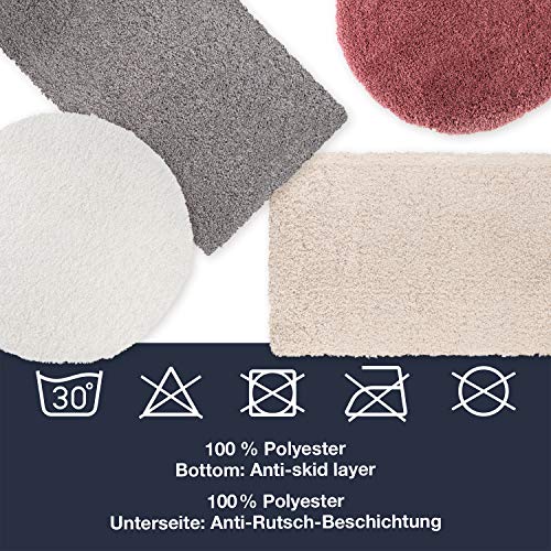 WohnDirect Premium Hochflor Badezimmerteppich Rosa • Rutschfester & Extra Flauschiger Badvorleger • Badteppich, Badematte 80 x 150 cm