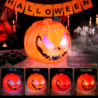 Halloween Ultraschall-Nebelmacher,Mini Nebelmaschine mit Halloween Kürbis Eimer,Vernebler für Halloween Party,Halloween Deko Kürbis mit LED Beleuchtet,Halloween Decoration für Tischdeko Garten