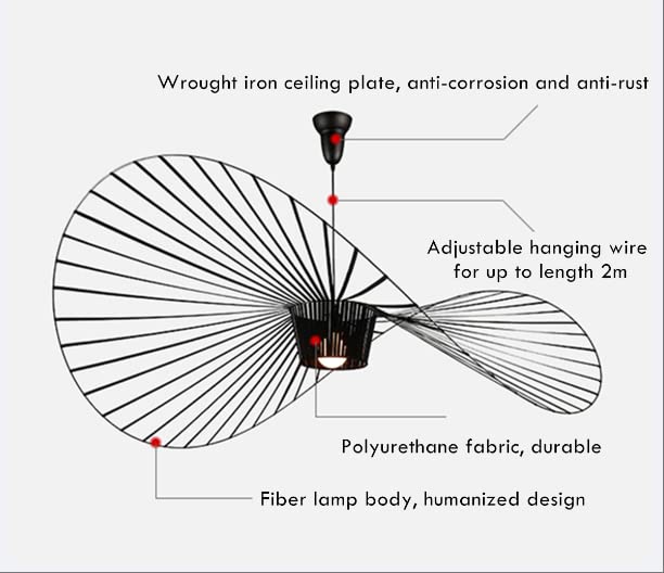 Qiaomao Vertigo Lampe , Modern Vertigo Pendelleuchte E27 LED Kronleuchter Retro Wohnzimmer, Glasfiberstahl + Polyurethan Vintage Hut Hängeleuchte, Esszimmer-Kronleuchter， Schwarz100cm