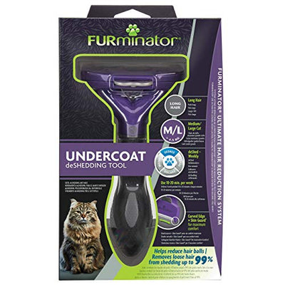 FURminator deShedding-Tool Katze Größe M/L Langhaar - Katzenbürste für mittelgroße bis große Katzen zur Entfernung der Unterwolle - Verbessertes Design