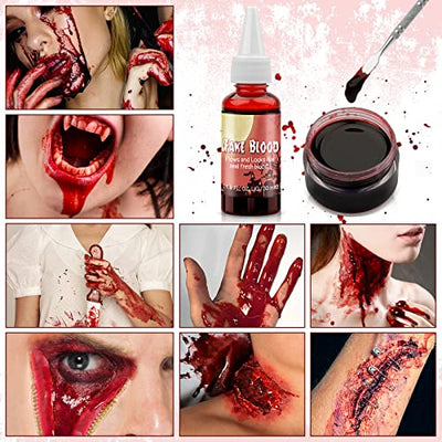 Halloween SFX Schminke Kit, KHOLEZ Halloween Kunstblut Set Mit Tupferschwämme, Special Effects Makeup Kit Wound Molding Skin Wax Mit Spatel, für Realistisch Wunden Narben Makeup für Zombie Vampir