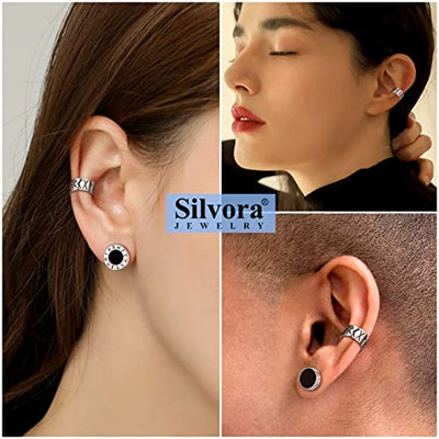 Silvora S925 Silber Ohrclip Mode Viking Rune Ohrstecker Unisex Einfach Rune Zeichen Ohrclip für Herren Damen Einstelbare Viking Ohrringe Schmuck in Silber