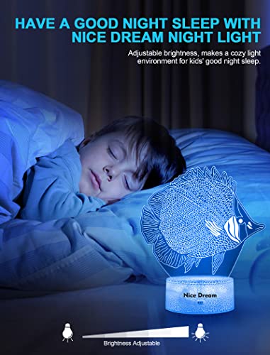 Nice Dream Teufelsfisch Nachtlicht für Kinder, 3D Illusion Lampe Kinderzimmer LED Licht, Fernbedienung 16 Farbwechsel Dimmbar, Weihnachtsgeschenke für Mädchen Junge Wohnzimmer Schlafzimmer Dekor