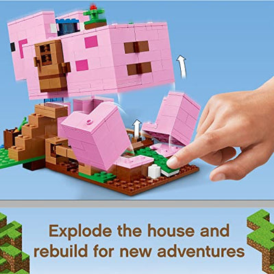 LEGO 21170 Minecraft Das Schweinehaus Bauset mit Figuren: Alex, Creeper und 2 Schweinefiguren, Tier-Spielzeug, Konstruktionsspielzeug, Geschenkidee für Jungen und Mädchen ab 8 Jahren