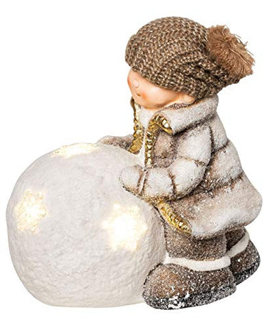 Wichtelstube-Kollektion XL 36cm Winterkind Junge mit LED Schneeball Deko Keramikfigur Weihnachten