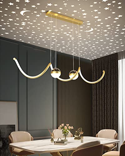 LED Hängelampe Pendelleuchte Esstisch Esszimmer Lampe Dimmbar Küchenlampe Hängend Leuchte Höhenverstellbar Wohnzimmer Büro Modern Wellen Design mit Sternen Himmel Projektion Deko Pendellampe (Gold)