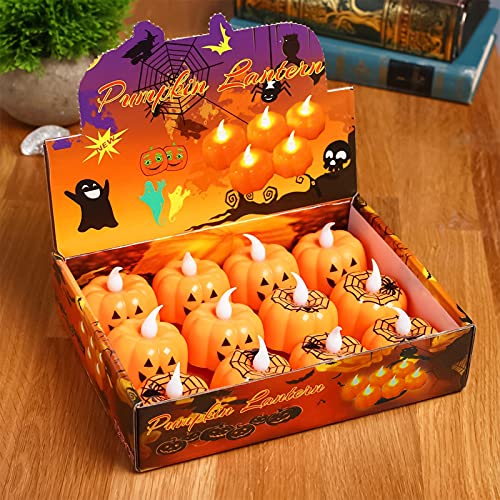 MAISITOO 12er Set LED Kerzen Halloween Deko,LED Teelichter Kürbis,LED-Teelichter,Flammenlose Flackern Kerze Pumpkin Licht Elektrische Batteriebetriebene Teelicht Deko für Halloween Dekorationen