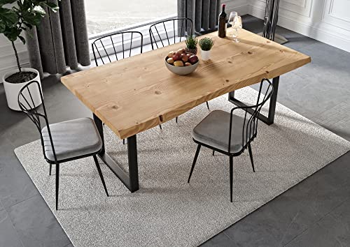 Gozos Berne Esstisch Massivholz aus Baumstamm - Holztisch Esszimmer 140x80 aus massiven Holz mit U-Metallbeinen - Baumkantentisch handgefertigt aus Echtholz - Tisch mit massiver Tischplatte 40mm