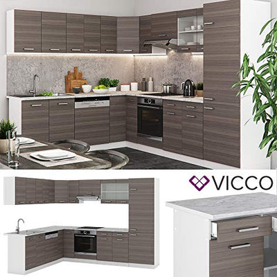 VICCO KÜCHENZEILE R-LINE ECKKÜCHE Winkel KÜCHE EINBAUKÜCHE EDELGRAU