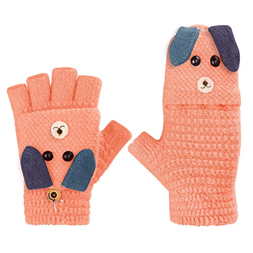 Kinder Halbfinger Handschuhe Fingerlose Fäustlinge Mädchen Winter Cartoon Fingerhandschuhe Strickhandschuhe Thermohandschuhe mit Klappe