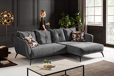 riess-ambiente.de Elegantes Ecksofa Desire 277cm grau Samt mit Zierkissen Retro Stil Sofa Eckcouch Couch