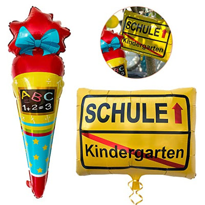 Oblique Unique® Schuleinführung Schulanfang Einschulung Deko Set für Jungs und Mädchen - Folienballon Zuckertüte und Folienballon Kindergarten / Schule