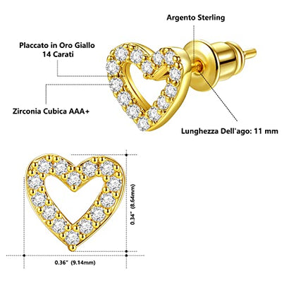 Damen Gold Love Heart Zirkonia Ohrstecker für Schmuck Geschenk