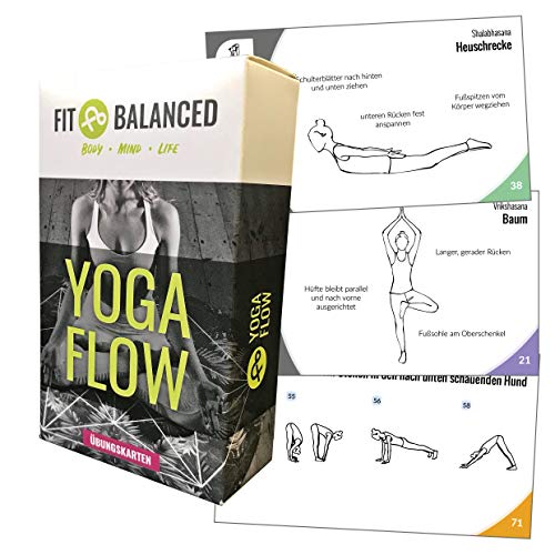 Fit&Balanced Yoga Karten, für Anfänger und Fortgeschrittene, mit 60 Yogaübungen, mit Online-Einführungs-Kurs, mit Meditationen und Atemübungen zum Anhören, Yoga Box