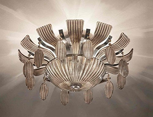 Isbel Murano Glas Deckenleuchte Masiero in Chrom Nickel beige ecru | Handgefertigt in Italien | Deckenlampe Modern Klassisch Dimmbar | Lampe E27