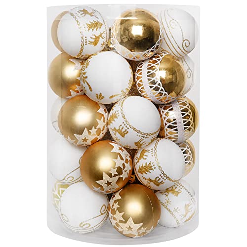 YILEEY Weihnachtskugeln Weihnachtsdeko Set Weiß und Gold 35 STK in 8 Farben, Kunststoff Weihnachtsbaumkugeln Box mit Aufhänger Christbaumkugeln Plastik Bruchsicher, Weihnachtsbaumschmuck, MEHRWEG