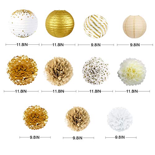 Weißgold Partydekoration, Laternen für Blumen Pom Pom Pom mit Aufklebern Schmetterling 3D Girlande Blätter für Hochzeit Verlobung Dusche Junggesellinnenabschied Party Dekoration