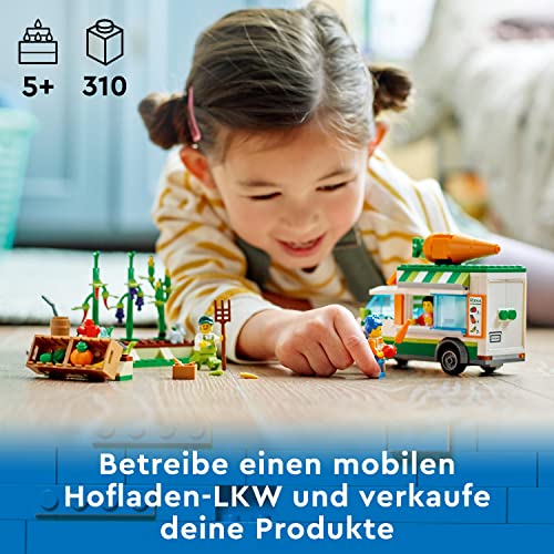 LEGO 60345 City Farm Gemüse-Lieferwagen, Bauernhof Spielzeug für Kinder ab 5 Jahre mit Food Truck, Gemüsebeet, 3 Minifiguren und Hasenfigur