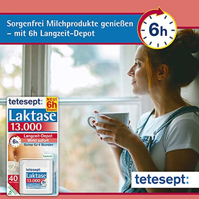 tetesept Laktase 13.000 – Laktasetabletten bei Laktoseunverträglichkeit – Nahrungsergänzungsmittel mit Sofortwirkung & 6h Langzeit-Depot – 1 Dose à 40 Stück