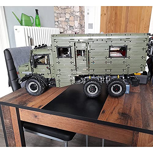 VSEG Technik Wohnwagen 6x6 Off-Road Truck, RAEL LE-J907, 6689 Teile Ferngesteuert Auto mit 9 Motor, Campingaufbau, Technic Riesigen Truck Modell Bausatz Kompatibel mit Lego Technik