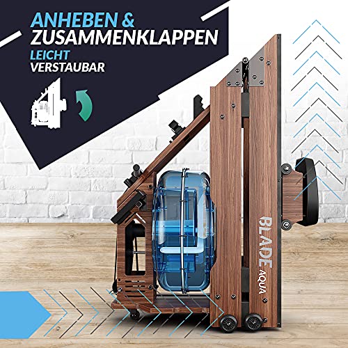 Bluefin Fitness Blade Aqua W-1 Wasserrudergerät aus Holz | 100% nachhaltiges amerikanisches Eschenholz Klappbare Heimfitnessgeräte | LCD-Konsole + Herzfrequenzmonitor | Kinomap App-Integration