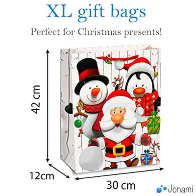 Weihnachtstüten -4 Stück - XL Geschenktüten Extra Große für Weihnachten Geschenktaschen Weihnachtstüte im 4 Design Papiertüten Weihnachtstaschen Präsenttüten (41.5x30x12cm)