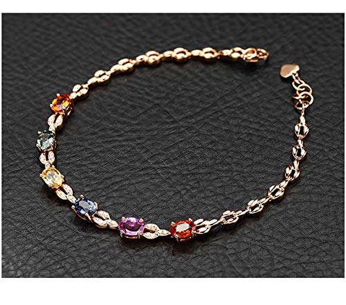 ANAZOZ Echtschmuck Armband Damen 18 Karat / 750 Rosegold Ovale Form Herzquaste 3.605Ct Saphir Grün-Gelb Charm-Armbänder mit Diamant Schmuck für Frauen