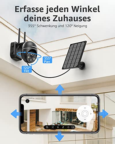 Helidallr 2K Überwachungskamera Aussen Akku mit WLAN und Solarpanel, 4dBi Überwachungskamera Aussen WLAN Solar Kabellos mit 15000mAh Akku, 355°/120° Schwenkbar, Ip PTZ-Kamera Outdoor, Zwei-Wege-Audio