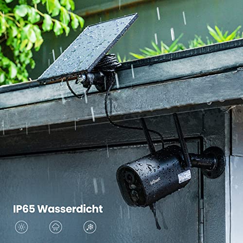 ieGeek 2K 3MP Überwachungskamera Aussen solar，Kabellos Überwachungskamera akku mit farbige 15m Nachtsicht，PIR Bewegungsmelder，Sirene und Lichtalarm, Cloud/SD Storage，IP65，2-Wege Audio，2,4 GHz