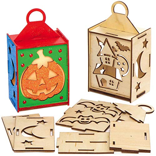 Baker Ross AX241 Halloween-Laternen-Sets aus Holz, 3 Stück, Holzhandwerk für Kinder zum Ausmalen, Dekorieren und Präsentieren, ideal für die Trick-or Treat Saison