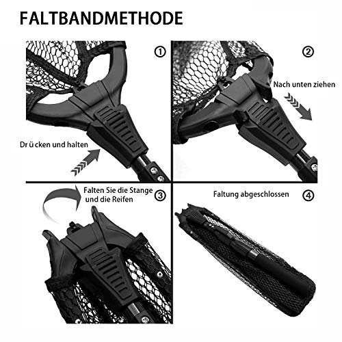 SANLIKE 110 cm Kescher Angeln, Teleskop-Kescher, Unterfangskescher Angelkescher mit Faltbare Fischernetz Angelzubehör Kescher Watkescher Fischernetz Faltbares Zum sicheren