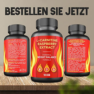 Acetyl-L-Carnitin + Himbeerbeeren-Extrakt + Citrus Aurantium & andere natürliche Elemente – Hochwirksame Formel – Archivieren Sie Ihre Fitnessziele | 90 Kapseln