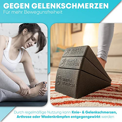 Simple Stretch Wadendehner 3er Set, rutschsicher Dank integrierter Gummipads, Mobilisationskeil zum Dehnen der Achillessehne und Faszien, Beinstrecker, Fußkeil, Kniekeil, Yoga Block, Wadenstrecker