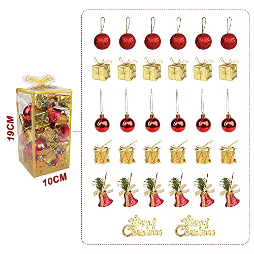 Yisscen Weihnachtskugel Rot Gold, 32 Stück Set Christbaumkugeln, Weihnachtsbaum Bälle Dekorationen, Christbaumkugeln mit Glitzer, für Weihnachtsdeko, Weihnachten Anhänger, Baumschmuck