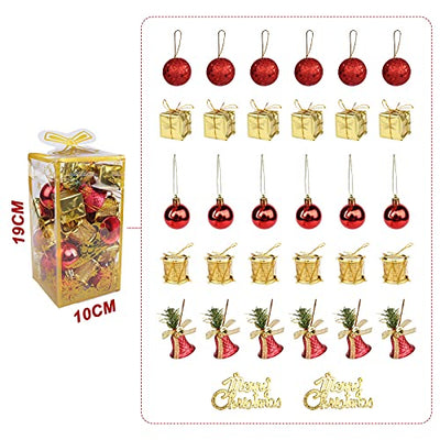 Yisscen Weihnachtskugel Rot Gold, 32 Stück Set Christbaumkugeln, Weihnachtsbaum Bälle Dekorationen, Christbaumkugeln mit Glitzer, für Weihnachtsdeko, Weihnachten Anhänger, Baumschmuck