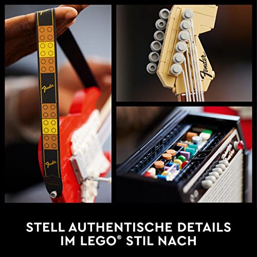 LEGO 21329 Ideas Fender Stratocaster, DIY-Gitarren-Kit, Musikinstrument für Erwachsene mit 65 Princeton Reverb Verstärker und Gitarren-Zubehör