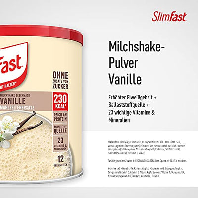 SlimFast Milchshake Pulver Vanille I Kalorienreduzierter Diät-Shake mit hohem Eiweißanteil I Diät-Pulver für eine gewichtskontrollierende Ernährung I Nur 230 Kalorien pro Protein-Shake I 438 g