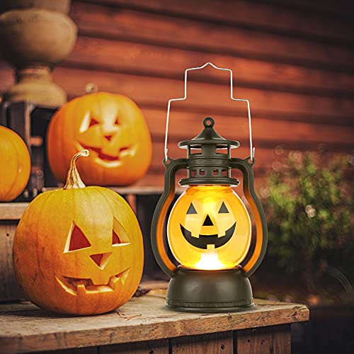 Kürbis Licht, 3 Stück Halloween Laterne mit LED Kerze, Kürbis Laterne Teelichter Batterie LED Kürbis Licht Vintage Laterne Nachtlicht Tragbare Kürbis Lichter für Halloween Deko