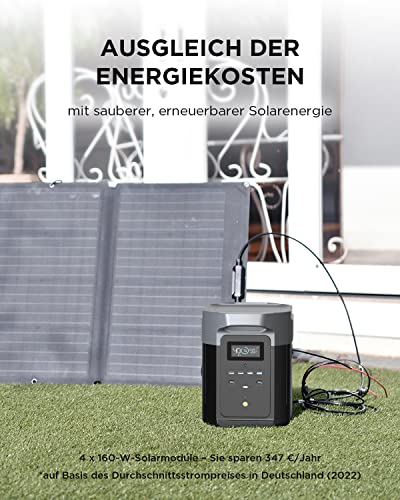 EcoFlow DELTA Max tragbarer Solar-Generator, 2016 Wh, mit 4 Anschlüssen, AC 2400 W (4600 W Überspannung) für Outdoor, Reisen und Camping im Wohnmobil