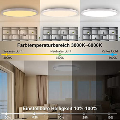 MILFECH 24W LED Deckenleuchte Dimmbar mit Fernbedienung, Deckenlampe RGB Farbwechsel 3200LM IP54 Rund für Schlafzimmer Kinderzimmer Küche Wohnzimmer, 3000K-6000K, Rgb+kaltweiß+warmweiß